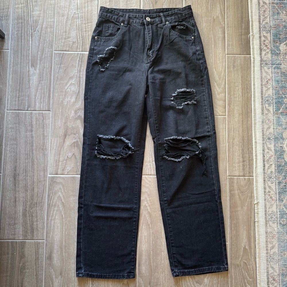 SHEIN black ripped wide leg jeans